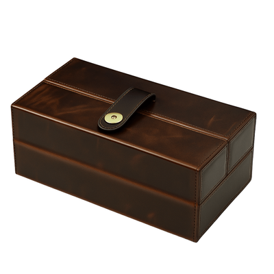 Boîte à montres 3 emplacements en cuir marron, intérieur microfibre