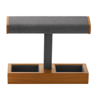 Thumbnail for Support montres bois noyer, coussinet cuir gris, design minimal