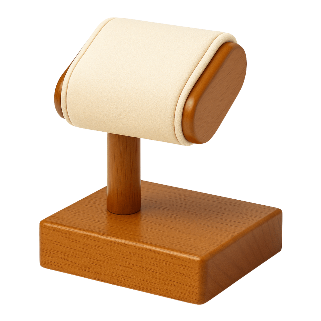Support à montre en bois massif avec coussin velours beige élégant