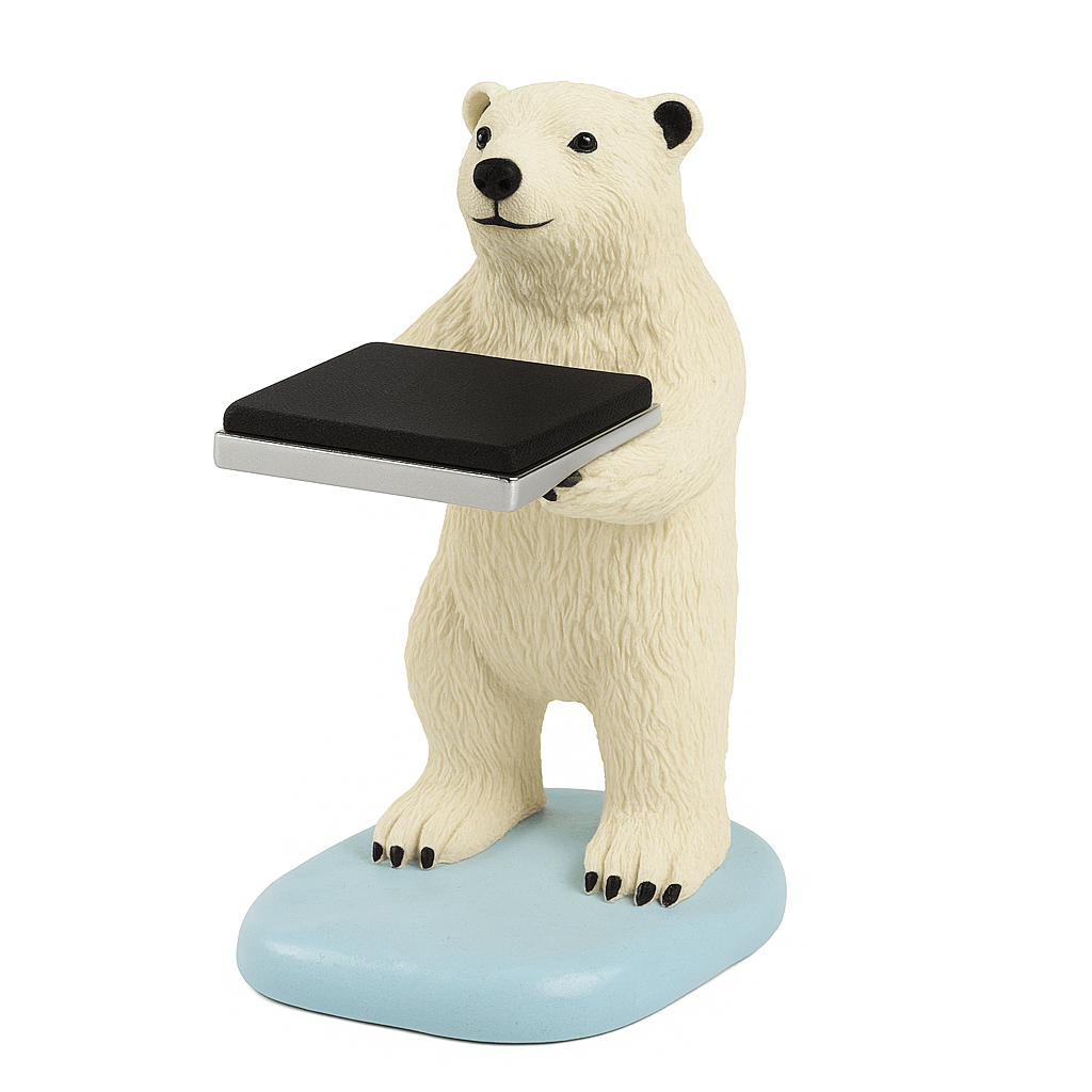 Support montre ours blanc, objet déco moderne pour intérieur chic