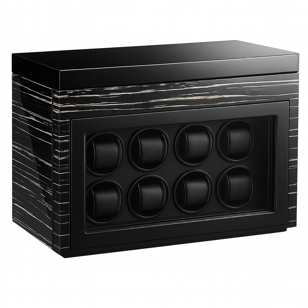 Grand remontoir 8 montres automatiques, résine noire veiné chic