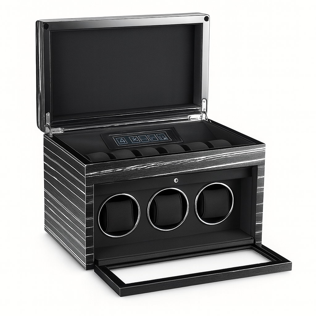 Remontoir 3 montres en résine noire, style élégant pour collectionneur