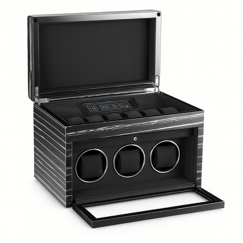 Remontoir 3 montres en résine noire, style élégant pour collectionneur