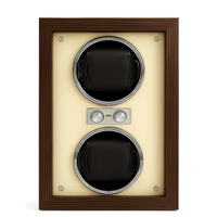 Thumbnail for Coffret remontoir 2 montres, façade beige, boîtier bois verni