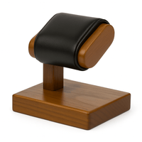 Thumbnail for Support montre design en bois et cuir, accessoire horloger premium